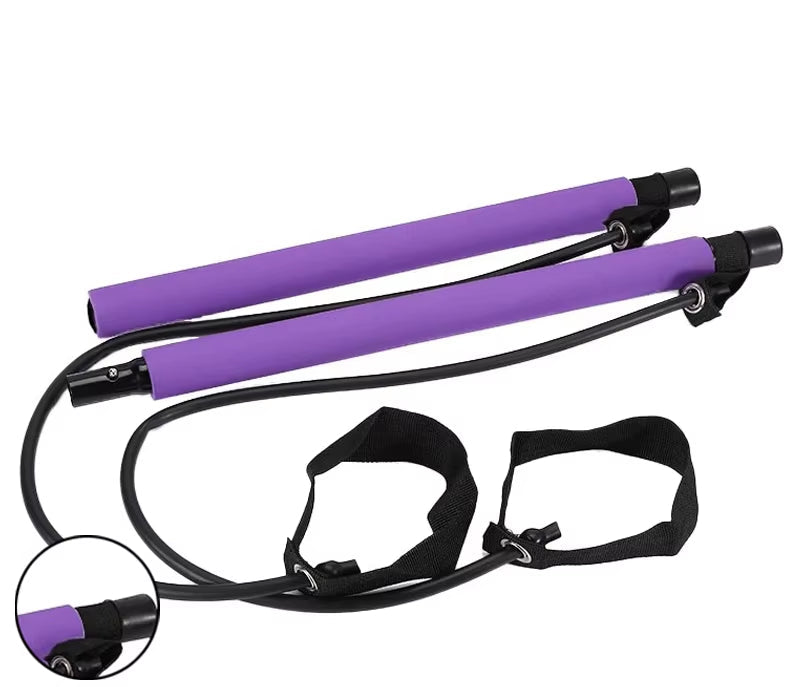 Multifunctional Pilates Bar Combination Fitness Bar Yoga Chest Expansion Tension Rope Back Trainer Elastic Rope Stretching Belt