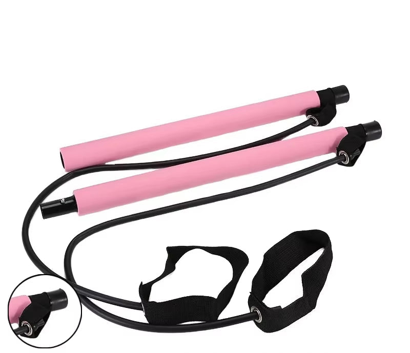 Multifunctional Pilates Bar Combination Fitness Bar Yoga Chest Expansion Tension Rope Back Trainer Elastic Rope Stretching Belt