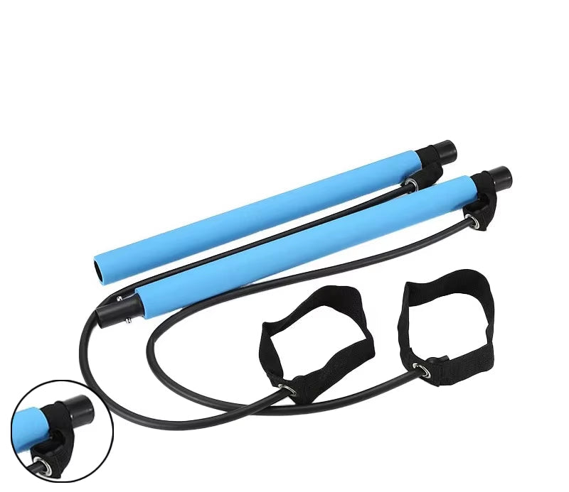Multifunctional Pilates Bar Combination Fitness Bar Yoga Chest Expansion Tension Rope Back Trainer Elastic Rope Stretching Belt